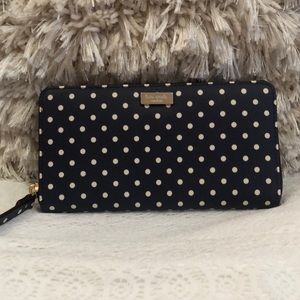 Kate spade navy blue wallet with white polka dots